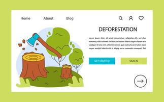 Climate change web banner or landing page. Deforestation. vector