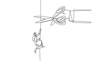 Continuous one line drawing Arab businessman climbs rope. Metaphor of struggling to advance business. Business failed to develop. Sabotaged by colleague. Single line draw design illustration vector