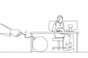 Continuous one line drawing Arab businessman typing at computer. Trapped by business partner. Bomb that could explode at any time. Betrayed by a colleague. Single line draw design illustration vector