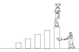 Single continuous line drawing Arab businessman achieves highest honors. The hypocrite who doesn't like business partner's happiness. Thorn in the flesh. Traitor. One line design illustration vector