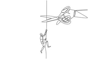 Continuous one line drawing the robot climbing rope. Metaphor of struggling to advance business. Business failed to develop. Sabotaged by business friends. Single line draw design illustration vector
