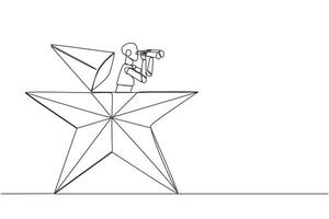 Continuous one line drawing smart robot emerges from star shape look for something with binocular. Technology lover. Achieve dreams by creating smart robot. Single line draw design illustration vector