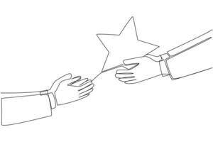 Continuous one line drawing a hand gives a star shape. Give the best assessment. A good rating is important value for surviving in an online shop. Review. Single line draw design illustration vector