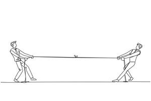 Single one line drawing two businessmen pulling each other's rope. Light exercise relieves the fatigue of daily routine. Eliminate business stress together. Continuous line design graphic illustration vector