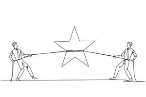 Single one line drawing two businessmen fighting for a star. Competition for award stars. Trying to achieve each other's perfect scores. Chasing the dream. Continuous line design graphic illustration vector