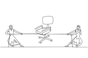 Continuous one line drawing two Arabian businessmen fighting over an office chair. The struggle for the most comfortable position in the office. Work hard. Single line draw design illustration vector