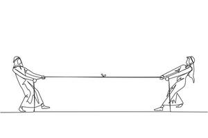 Single continuous line drawing two Arabian businessmen pulling each other's rope. Play light games to create togetherness. More and more unified for achievement. One line design illustration vector