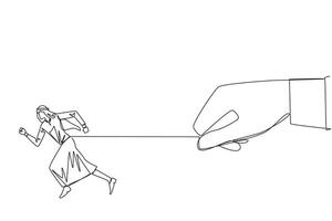 Single one line drawing Arab businessman run but stomach is tied. Difficult to develop, business running in place. There are not many benefits to be gained. Continuous line design graphic illustration vector