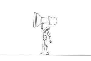 Continuous one line drawing robot smart technology holds, lifting pawn chess piece. Successful entrepreneurship tactic or strategy, superiority in business. Single line draw design illustration vector