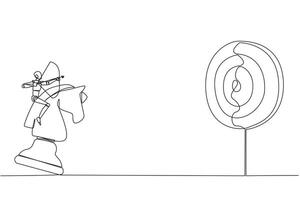 Single continuous line drawing smart robot future tech holding archery aiming target while riding chess horse piece, strategic concept. Success business manager. One line design illustration vector