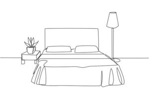Single one line drawing stylish room with full furniture modern. Modern minimalist design. Equipped with a floor lamp for lighting needs. Industrialist. Continuous line design graphic illustration vector