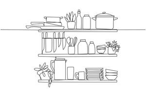 Continuous one line drawing Cooking utensils in one image. The layout is very neat. Minimalist design layout. Far from being messy. Clean and clear. Single line draw design illustration vector