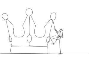 Continuous one line drawing Arabian businessman climbs crown with rope. Prepare for better life by working hard to achieve highest position. Hard worker. Single line draw design illustration vector