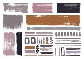 Set of brush strokes template set. Creative hand drawn paint brushes element bundle. Color block, straight and wavy lines, square. Freehand painting graphic element. vector