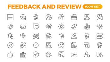 Set of Feedback, Review, and Customer Experience Outline Icon Collection. Rating, Testimonials, Quick Response, experience, Satisfaction, etc. Simple web icon illustration, vector