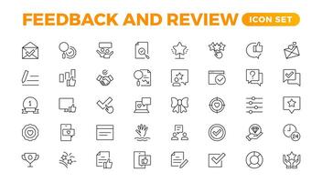 Set of Feedback, Review, and Customer Experience Outline Icon Collection. Rating, Testimonials, Quick Response, experience, Satisfaction, etc. Simple web icon illustration, vector