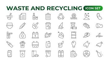 Set of Waste and Recycling line icons. Garbage, Trash, separation, and waste recycling Linear icon collection. vector