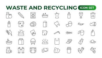 Set of Waste and Recycling line icons. Garbage, Trash, separation, and waste recycling Linear icon collection. vector