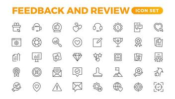 Set of Feedback, Review, and Customer Experience Outline Icon Collection. Rating, Testimonials, Quick Response, experience, Satisfaction, etc. Simple web icon illustration, vector