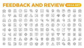 Set of Feedback, Review, and Customer Experience Outline Icon Collection. Rating, Testimonials, Quick Response, experience, Satisfaction, etc. Simple web icon illustration, vector