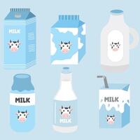 Set of milk in different packages. Hand drawn elements for design farm products, healthy food vector