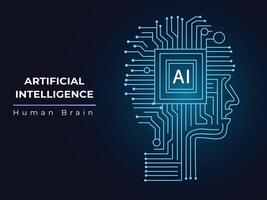 Human Brain WIth Artificial Intelligence chips vector