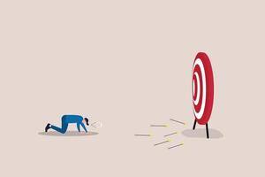 Depression businessman archery disappoint on his off target arrows. concept of Fail business target, mistake, and losing opportunity vector