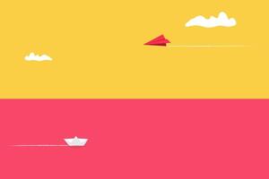 Competition way with plane or boat. competitive advantage to win business competition, innovation or creativity for winning strategy and success concept vector