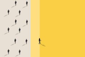 Businessman has to make decision which way to go for his success, Business team or partner go different way, Different or unique concept vector