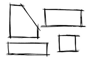 Set of hand drawn rectangular frames isolated on white background. graphics in sketch style. The rectangle is drawn with a pen vector