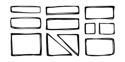 Marker frames and text boxes, grunge textured doodle drawn elements set. illustration. vector