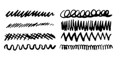 Hand drawn marker set. charcoal strokes, strokes and swirls. Horizontal wavy strokes collection. Scratches with rough edges. vector
