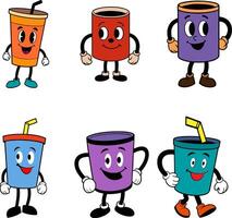 cartoon drinks with faces and hands vector