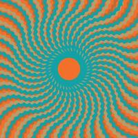 a psychedelic orange and blue background with a sun in the center vector