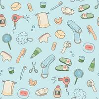 Hygiene icons set. Hand drawn hygiene elements seamless pattern. vector