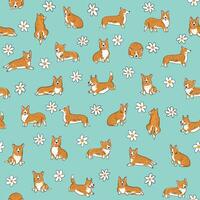 Corgi dog collection illustrations seamless pattern. vector