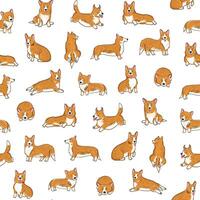 Corgi dog collection illustrations seamless pattern. vector