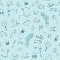 Hygiene icons set. Hand drawn hygiene elements seamless pattern. vector