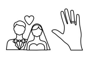 Newlyweds with heart, hand with engagement ring vector