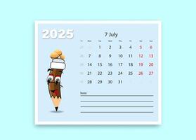 A school calendar with funny cartoon characters from stationery. lesson schedule template. vector