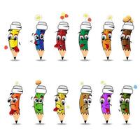A Cute Humanized Pencil Character with a Set of Emoji Illustrations vector