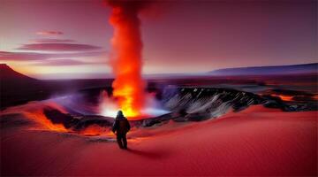 Astronaut explores a new planet and sees a crater in front of him. It made him shocked and worried. video