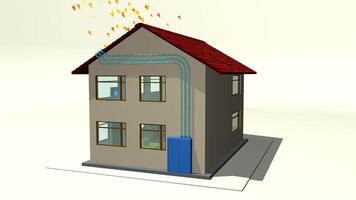 casa com solar painéis instalado rotativo 360 graus enquanto mudando a partir de dia para noite e você pode Vejo a elétrico instalação trabalhando. ciclo seqüência. 3d animação video