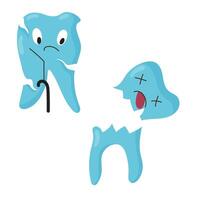 Carious teeth. Numerous sad teeth characters in flat style. illustration isolated on white background. vector