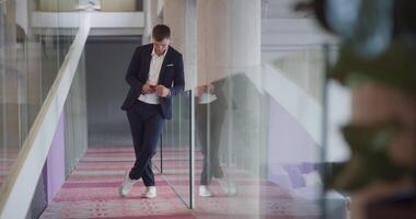 In a sleek corporate setting, the young and charismatic director strides confidently down the hallway, symbolizing his dynamic leadership and the promise of continued success within the company he video