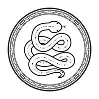 Chinese Snake, Symbol of 2025 New Year. Zodiac sign of the snake in circle. Isolated illustration vector