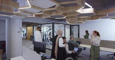 Group of business people brainstorming together in a startup space, discussing business projects, investments, and solving challenges. video