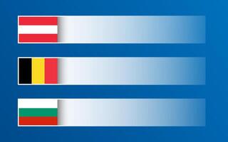 Simple banner with Austrian, Belgian and Bulgarian flags and blank space for your text and design. Made in Austria, Made in Belgium, Made in Bulgaria. Modern illustrations vector