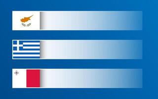 Simple banner with Cypriot, Greek and Maltese flags and blank space for your text and design. Made in Cyprus, Made in Greece, Made in Malta. Modern illustrations vector