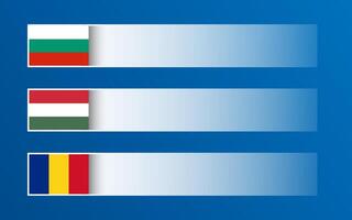 Simple banner with Bulgarian, Hungarian and Romanian flags and blank space for your text and design. Made in Bulgaria, Made in Hungary, Made in Romania. Modern illustrations vector